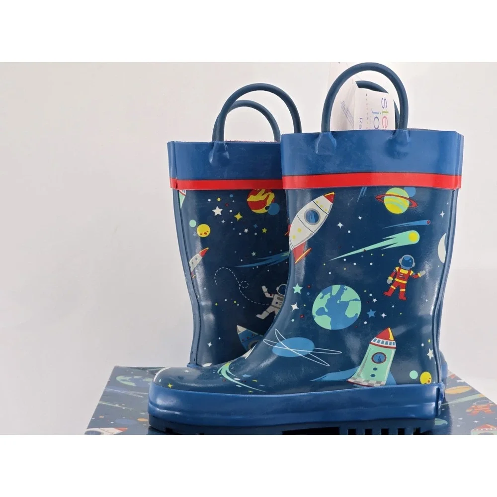 Stephen Joseph Rain‎ Boots Boys Size 9 Space Rocket Planets Rubber NIB